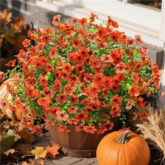 Artificial Fake Fall Mums Flowers Plants for Outdoor Outside Decoration,12Bundle - Picture 3 of 7